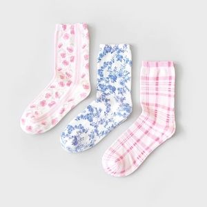 LoveShackFancy X Stripe & Stare NWT primrose plaid socks 3 pairs